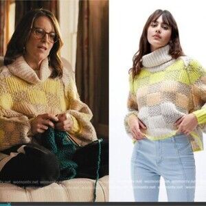 Free People Check Me Out Grey Green Wool Turtleneck Sweater Size XS